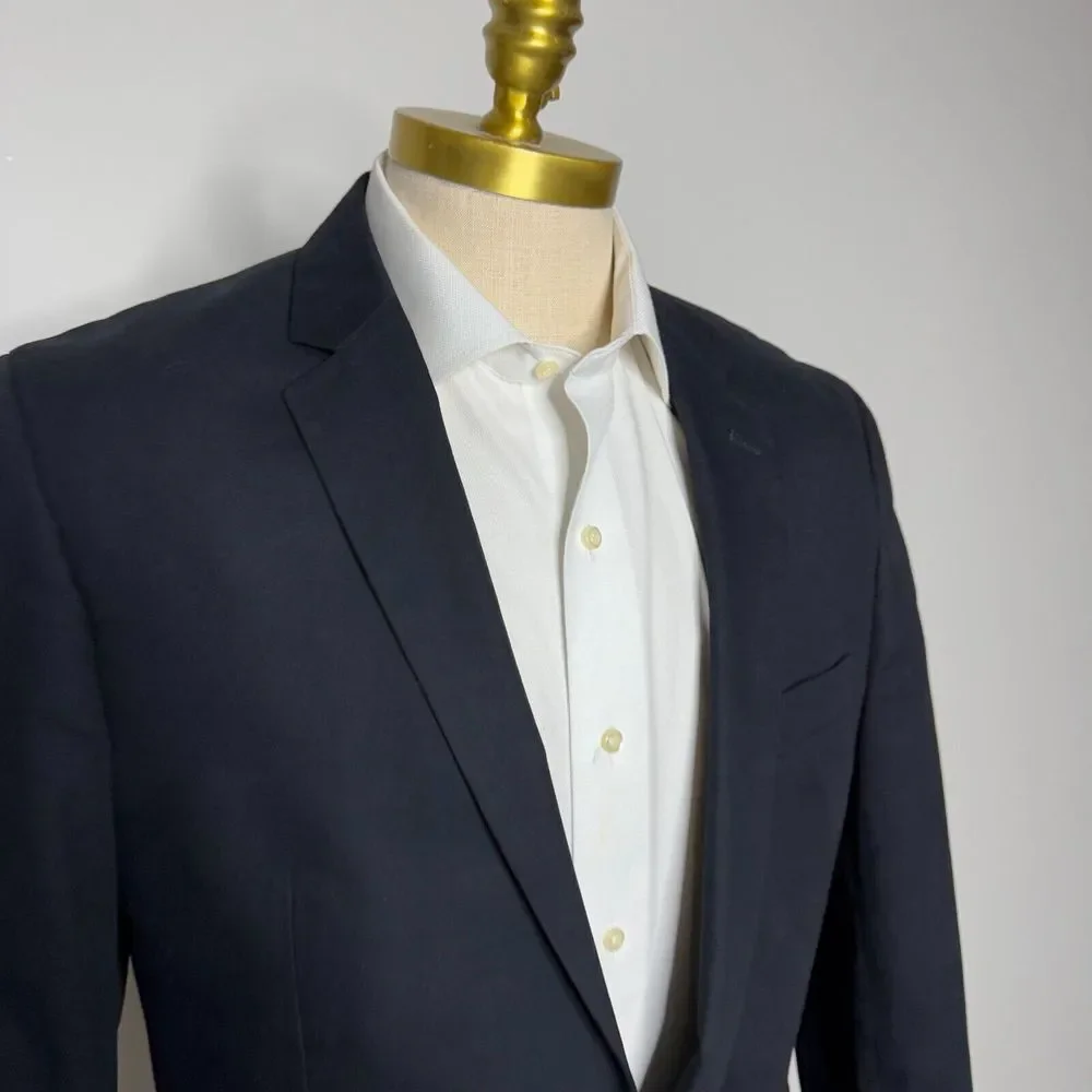 J Crew‎ Thompson 42L Blazer Sport Coat Mens Solid Black Cotton